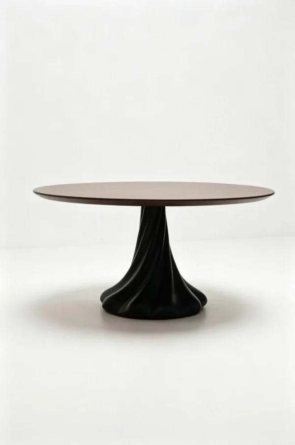 Lotus-Base Round Dining Table in Ash — in a room setting