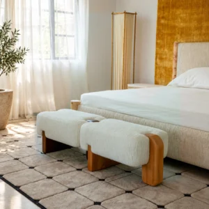 Lotus Root Modular Bench in Cream Chenille, 150 cm — front view