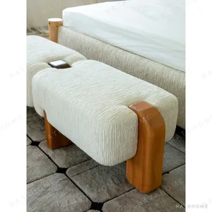Lotus Root Modular Bench in Cream Chenille, 150 cm — in a room setting