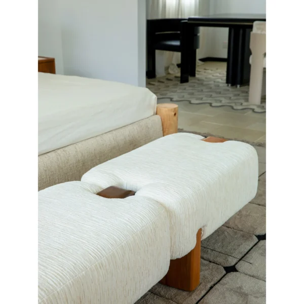 Lotus Root Modular Bench in Cream Chenille, 150 cm — in a room setting