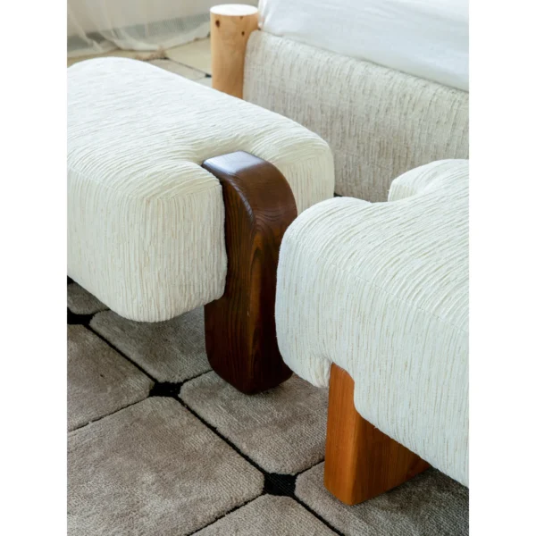 Lotus Root Modular Bench in Cream Chenille, 150 cm — in a room setting