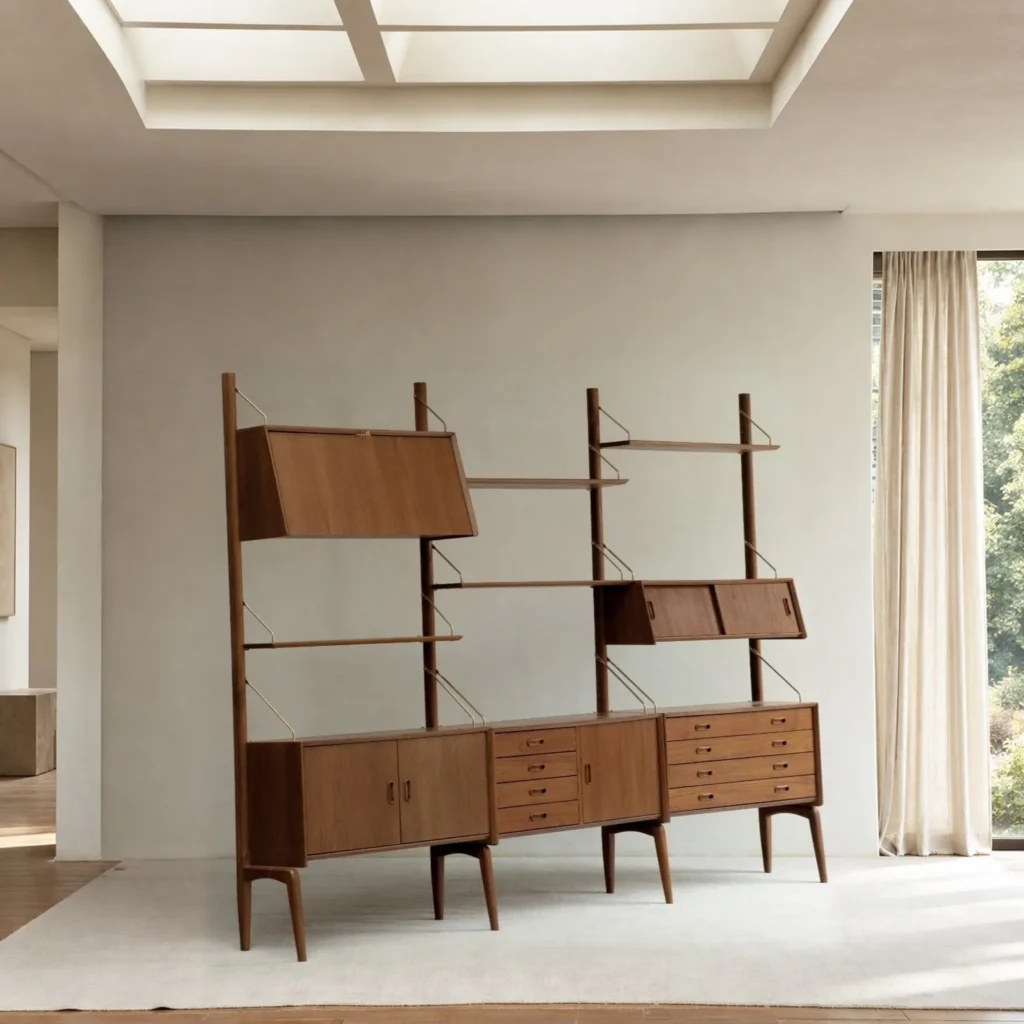 Louis Mid-Century Wall Unit in clay — front view