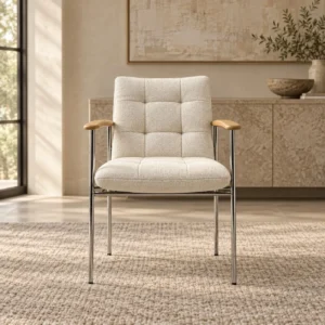 Brook Grid-Quilted Bouclé Armchair in oatmeal — front view