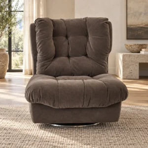 Tufted Brown Suede Swivel Lounge Chair, 87 cm in clay — front view