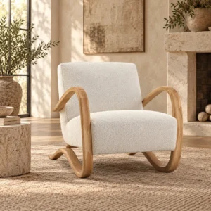 Bentwood Loop-Arm Lounge Chair in Cream Bouclé, 73 cm — front view