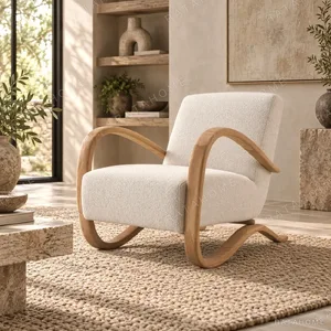 Bentwood Loop-Arm Lounge Chair in Cream Bouclé, 73 cm — in a room setting
