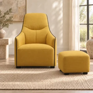 Mustard Yellow High-Back Lounge Chair with Ottoman, 69 cm in mustard — front view