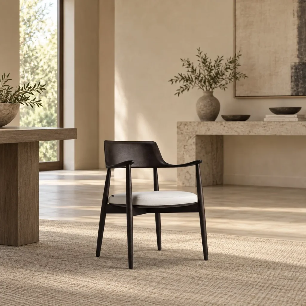 Moma Black Wood Armchair with Flowing Back and Cream Seat in black — front view