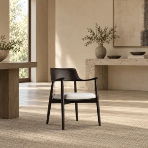 Moma Black Wood Armchair with Flowing Back and Cream Seat in black — front view