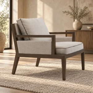 Dark Wood Frame Lounge Chair in walnut — front view