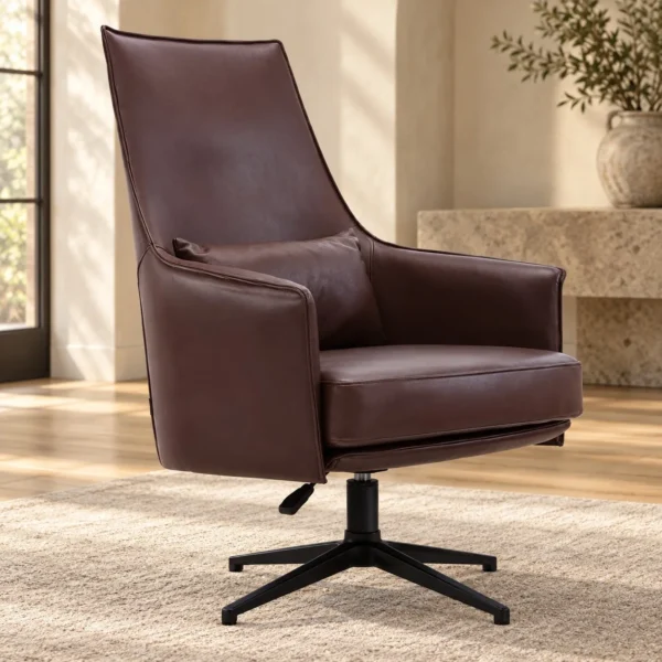 Burgundy Leather High-Back Swivel Lounge Chair, 70 cm in burgundy — in a room setting