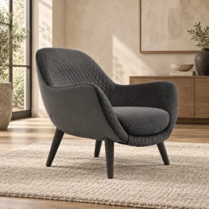 Charcoal Quilted Velvet Shell Armchair on Wood Legs, 90 cm in black — front view