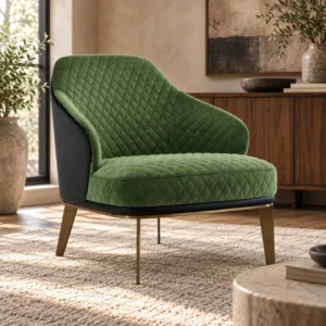 Green Quilted Velvet Tub Chair in olive — front view