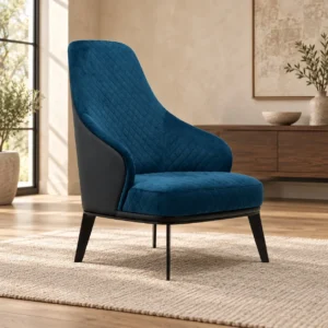 Navy Quilted Velvet High-Back Chair with Leather Back, 67 cm in blue — front view