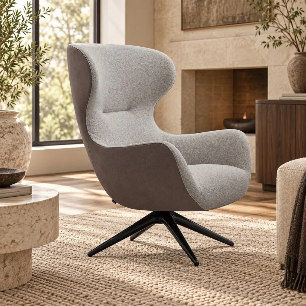 Two-Tone Grey Wingback Swivel Lounge Chair in slate — front view