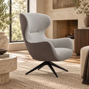 Two-Tone Grey Wingback Swivel Lounge Chair in slate — front view