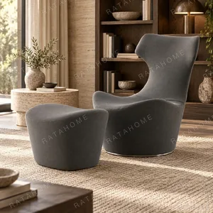 Charcoal Wingback Swivel Lounge Chair with Ottoman, 69 cm in slate — in a room setting