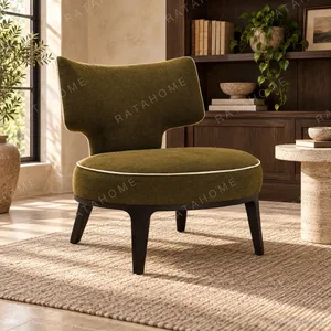 Olive Velvet Curved-Back Slipper Chair on Wood Legs, 75 cm in olive — in a room setting