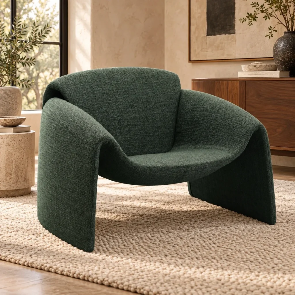 Forest Green Ribbon Lounge Chair with Folded Arms, 87 cm in olive — front view