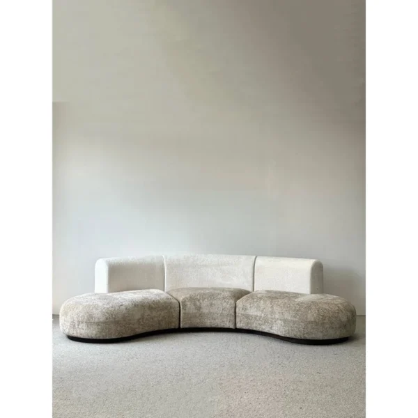 Low-Saturation French Curved Sofa in Two-Tone Cream Bouclé — in a room setting