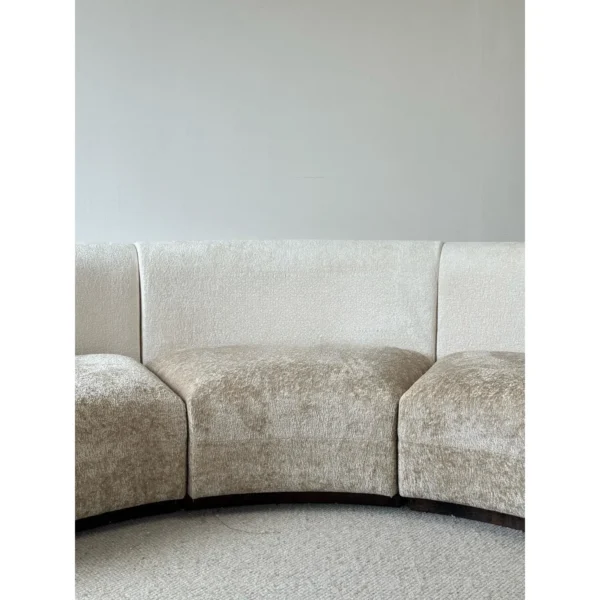 Low-Saturation French Curved Sofa in Two-Tone Cream Bouclé — in a room setting