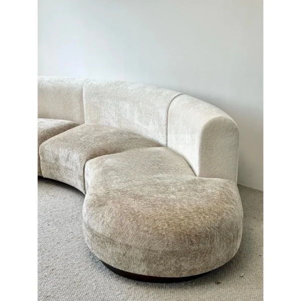 Low-Saturation French Curved Sofa in Two-Tone Cream Bouclé — in a room setting