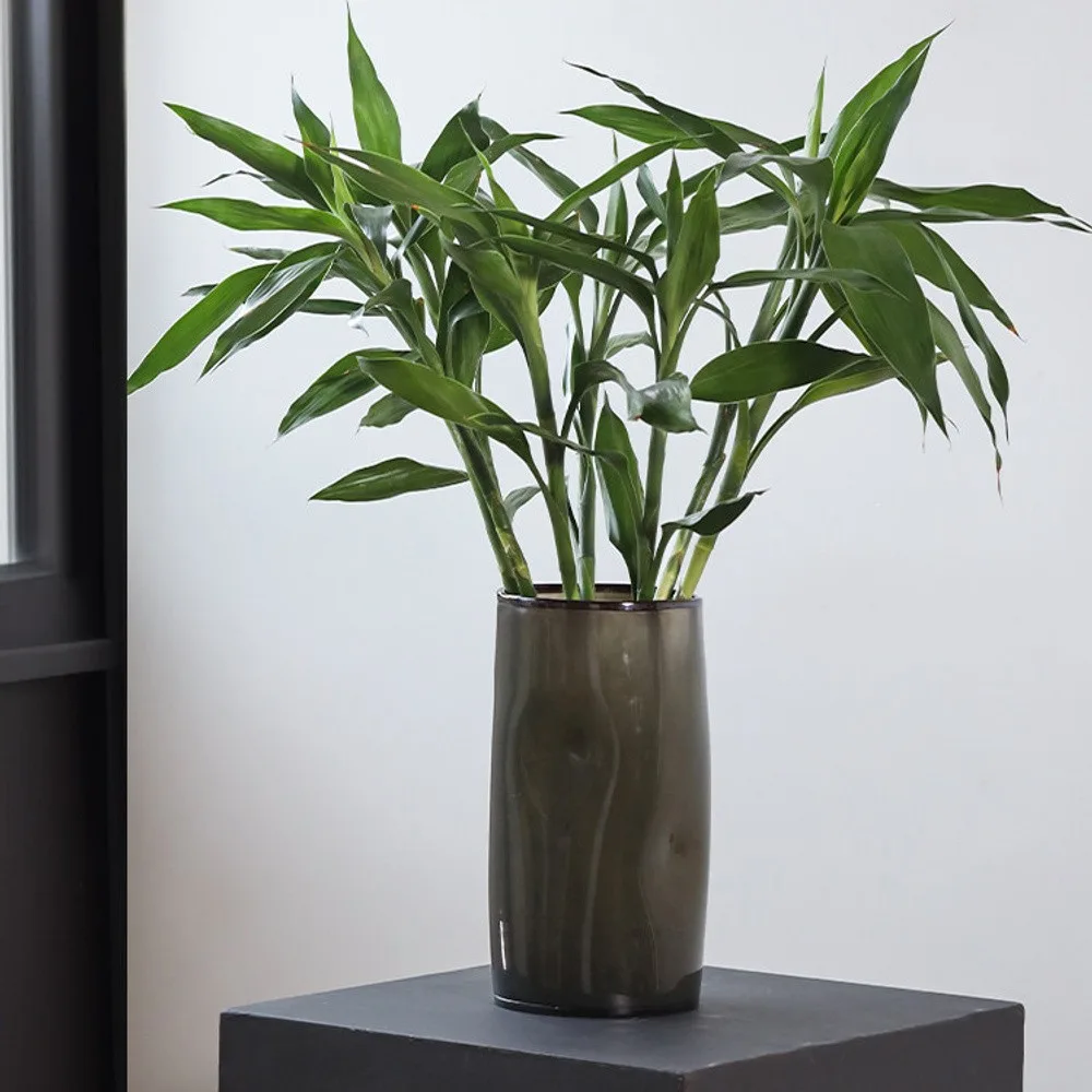 Wide-Mouth Cylinder Glass Vase in slate — front view