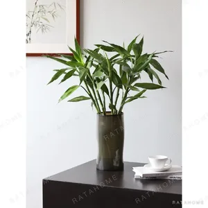 Wide-Mouth Cylinder Glass Vase in slate — in a room setting
