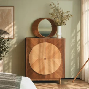 Lunar Eclipse Round Walnut and Oak Mirror in walnut — front view