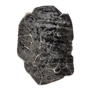 Custom Art Rug in Cracked Stone Form, Charcoal and Cream — front view