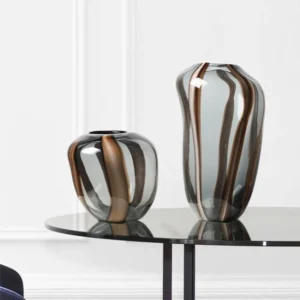 Striped Art Glass Vases in slate — front view