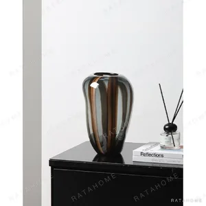 Striped Art Glass Vases in slate — in a room setting