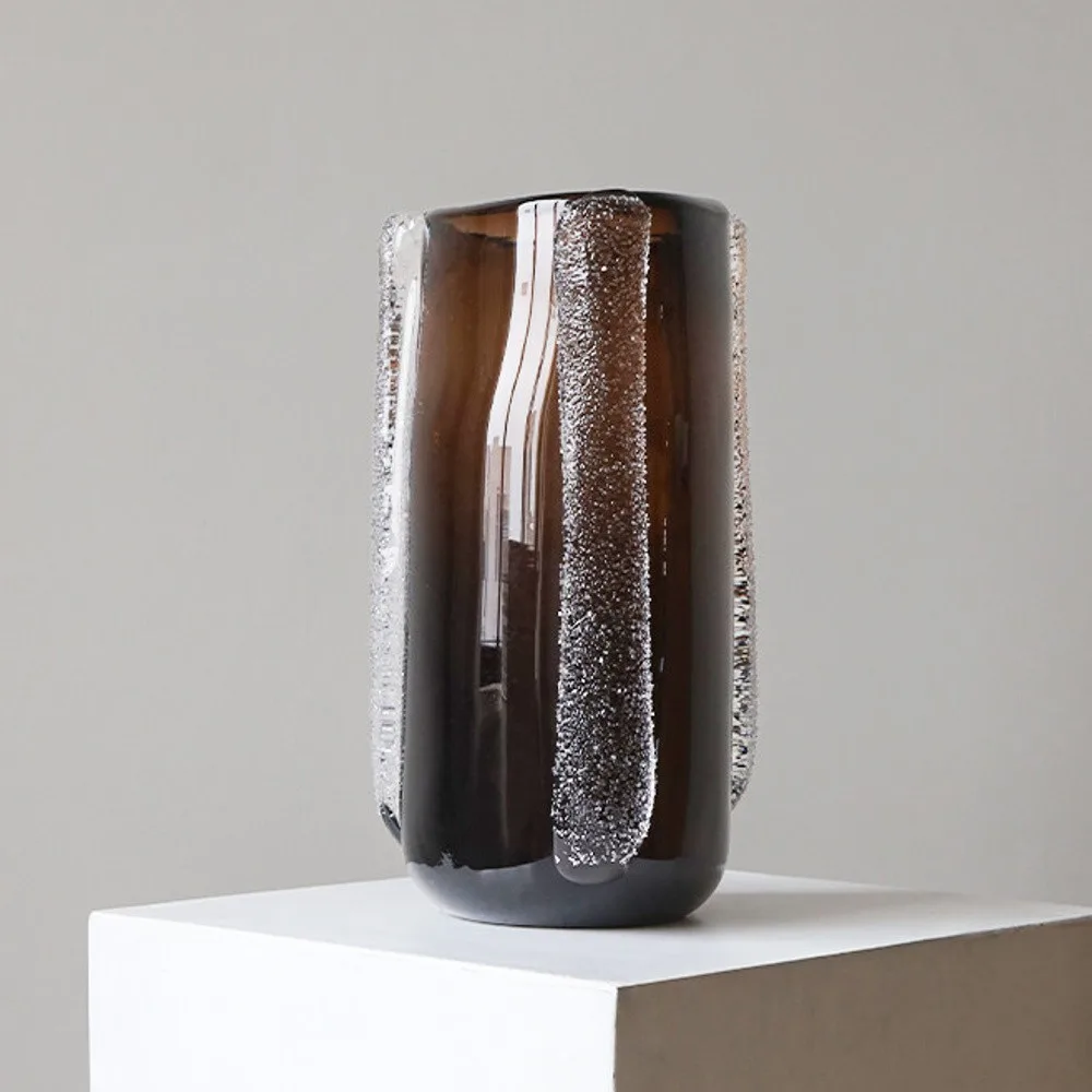Dark Brown Glass Vase in clay — front view