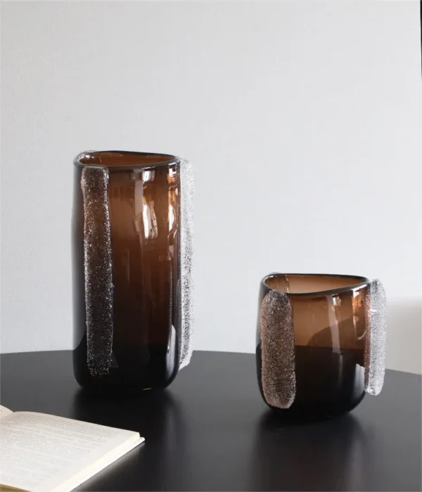 Dark Brown Glass Vase in clay — in a room setting