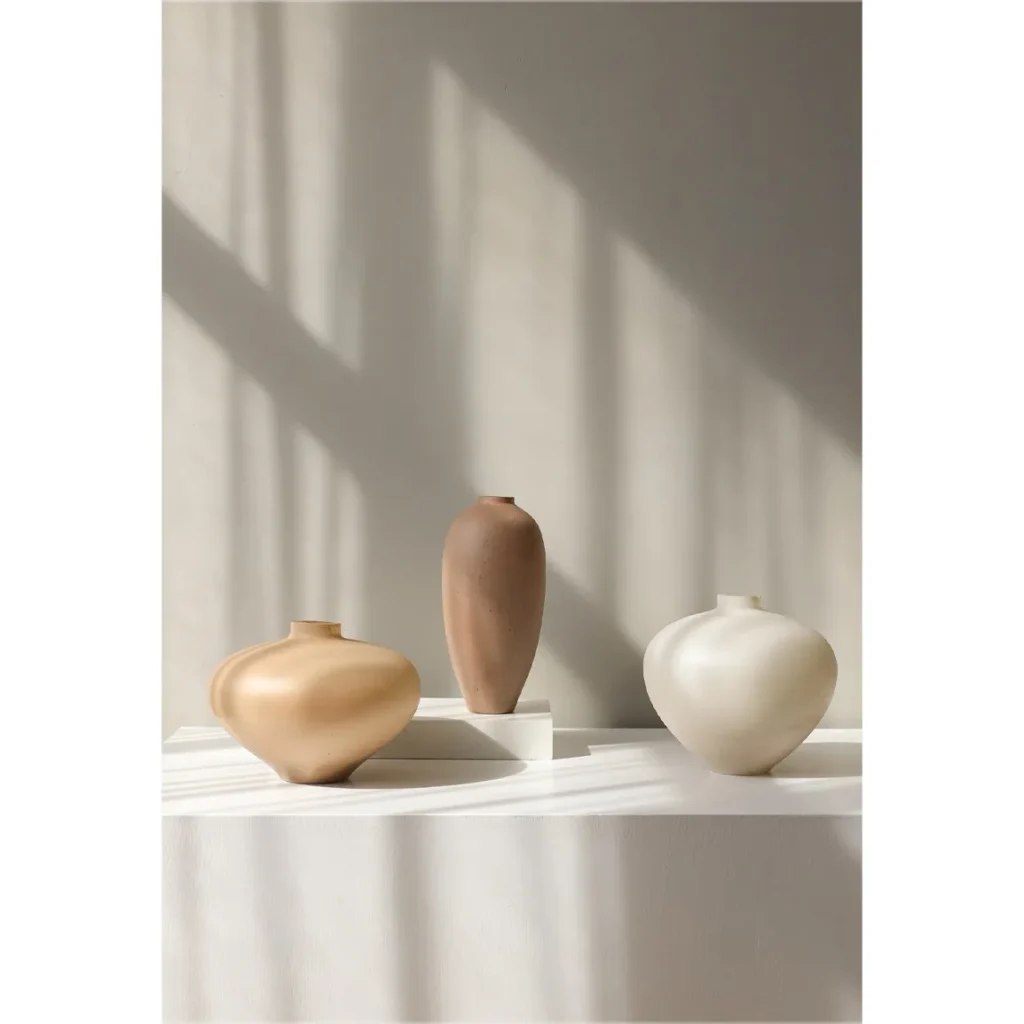 Wabi-Sabi Matte Glass Vases in Cream, Brown or Milk White — in a room setting
