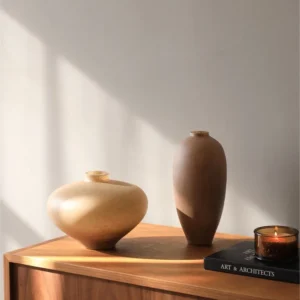 Wabi-Sabi Matte Glass Vases in Cream, Brown or Milk White — in a room setting