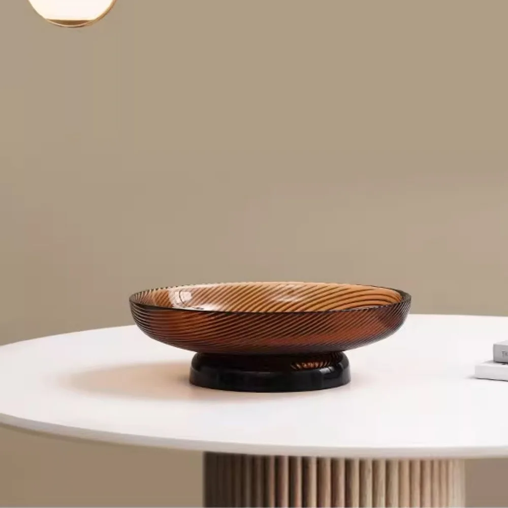 Ribbed Amber Glass Footed Fruit Bowl, Short or Tall in clay — front view