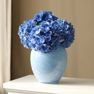 Cloud Texture Blue Glass Peony Vase, Medium in blue — front view