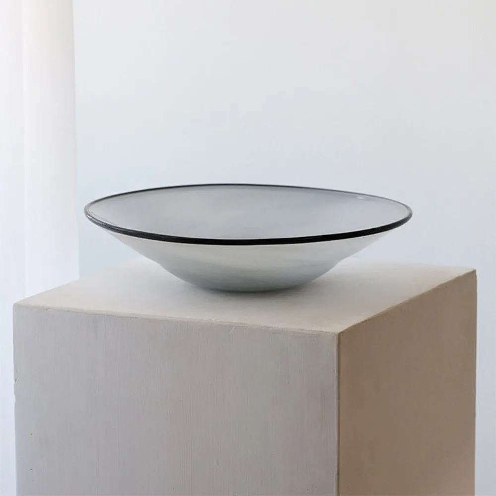 Coloured Glass Fruit Bowl in Pink, Bean or Grey, Two Sizes — front view