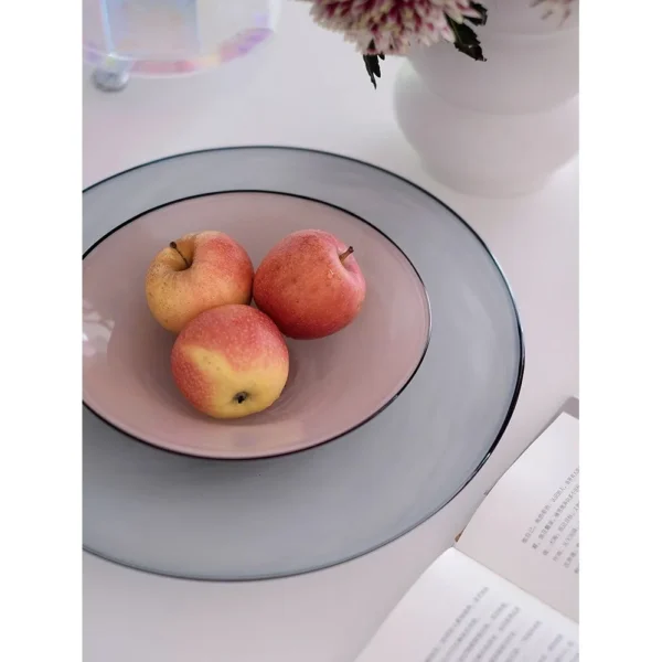 Coloured Glass Fruit Bowl in Pink, Bean or Grey, Two Sizes — in a room setting