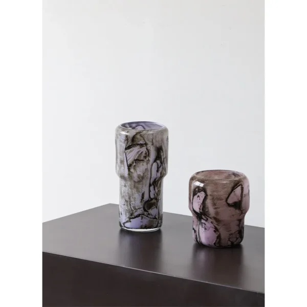 Cloud-Pattern Glass Hurricane Vase in plum — in a room setting