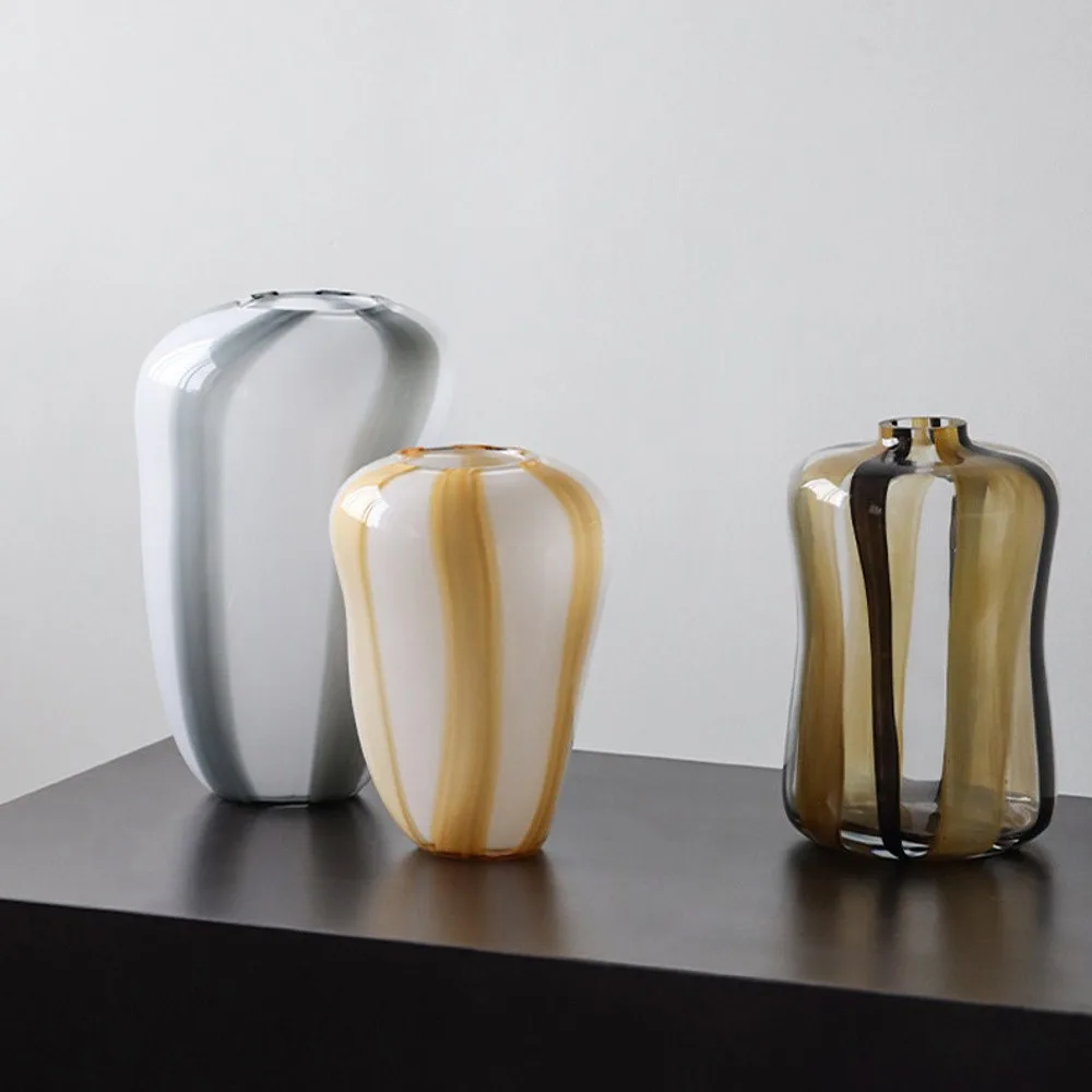 Striped Cast Glass Vases in mustard — front view