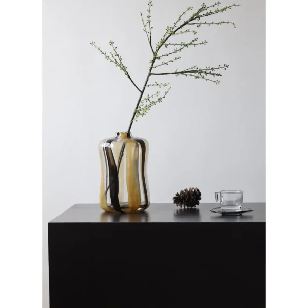 Striped Cast Glass Vases in mustard — in a room setting
