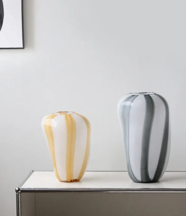 Striped Cast Glass Vases in mustard — in a room setting
