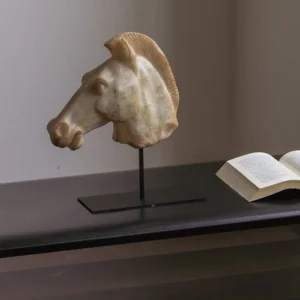 Classical Horse Head Sculpture in sand — front view