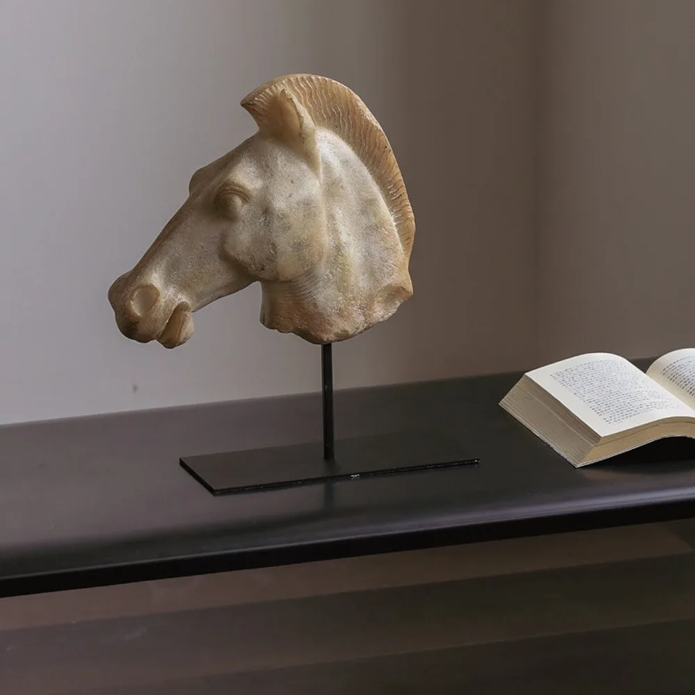 Classical Horse Head Sculpture in sand — front view