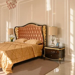 Lyla Carved Wing Headboard Tufted Bed in rust — front view