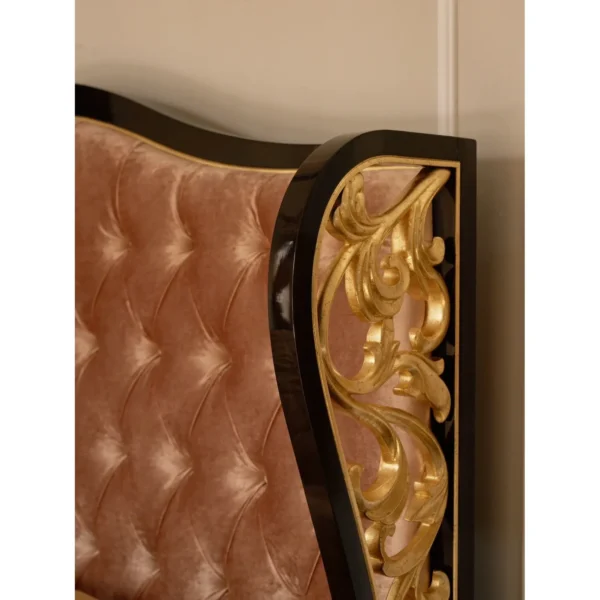 Lyla Carved Wing Headboard Tufted Bed in rust — in a room setting