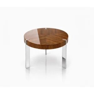 Madison Round Walnut Coffee Table with Chrome Legs in walnut — front view