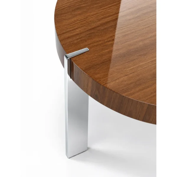 Madison Round Walnut Coffee Table with Chrome Legs in walnut — in a room setting